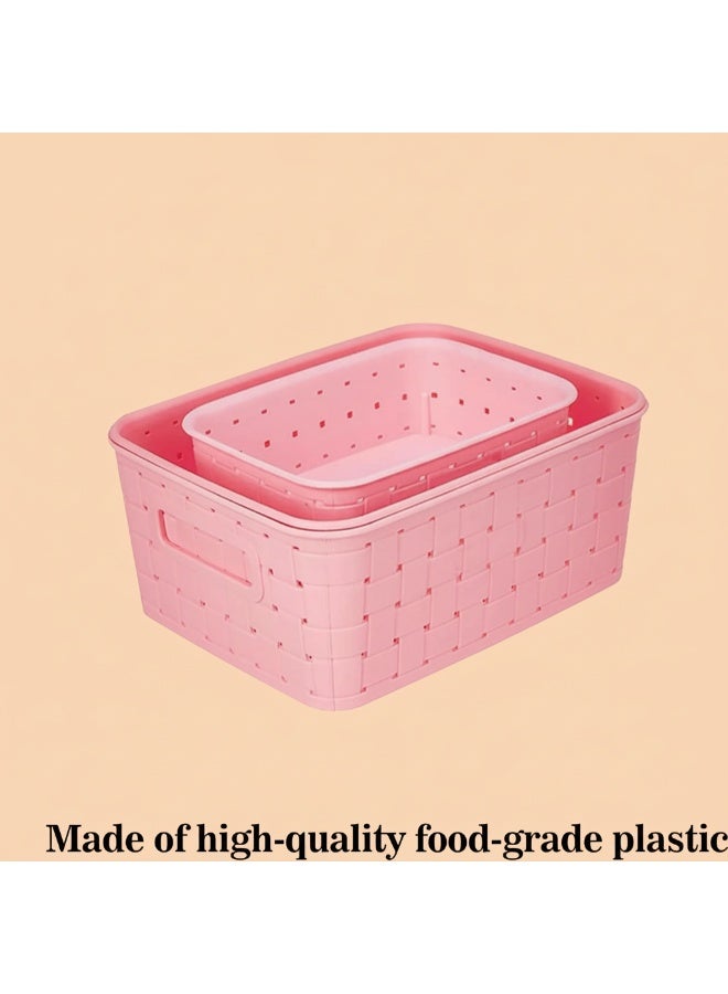 Dunekart Multipurpose Storage Baskets Set of 3, Large Plastic Organizer Bins for Fruits Vegetables Cosmetics Magazines, Home Office Organization - Pink - Image 5